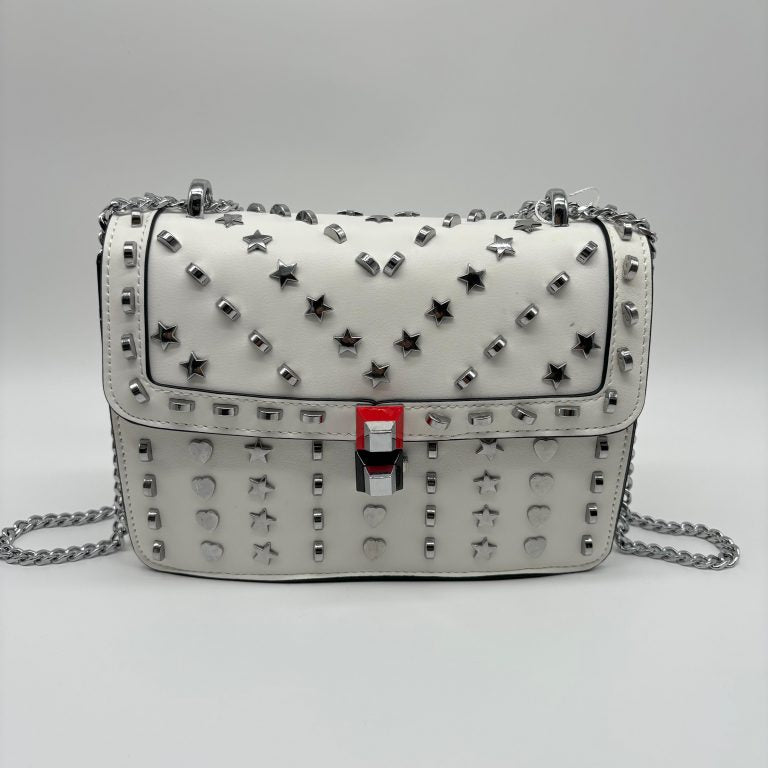 Bolso blanco apliques y cadena plateado   24cm* 9cm* 18cm   C - 23196-A