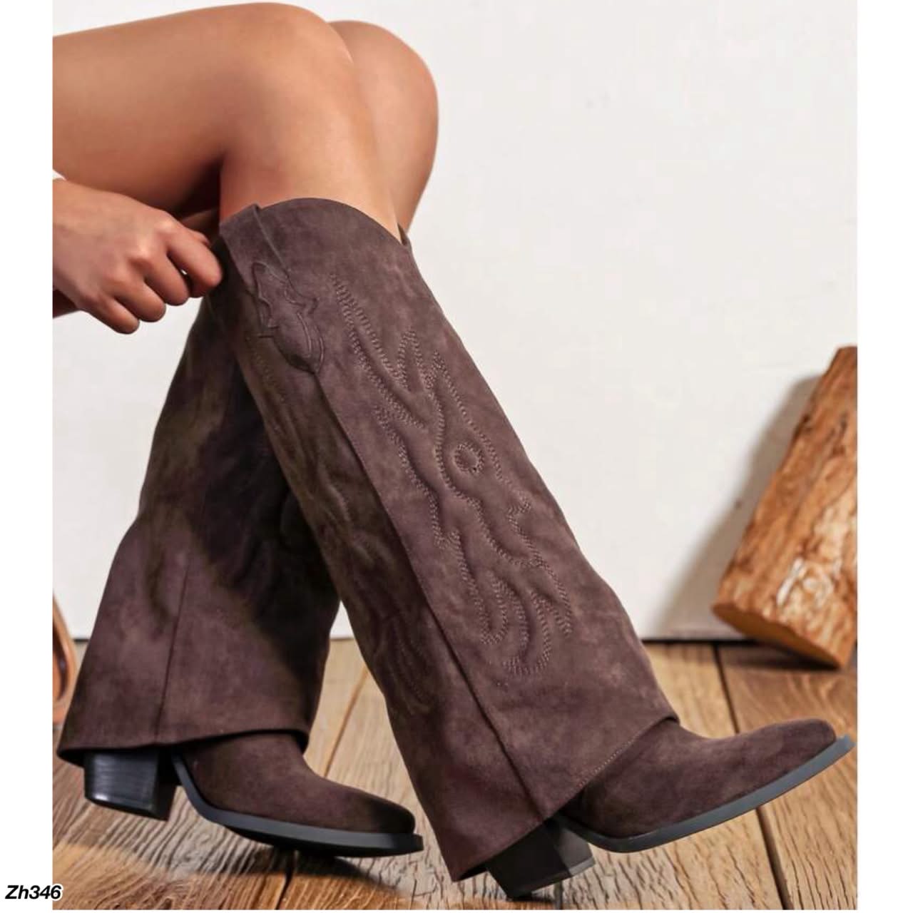 Bota texana café doblez tacon 9cm  A9835  C-122