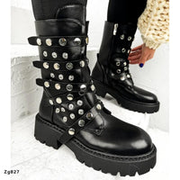 Bota negro apliques plateado correas suela 4cm   151KSL  C-1