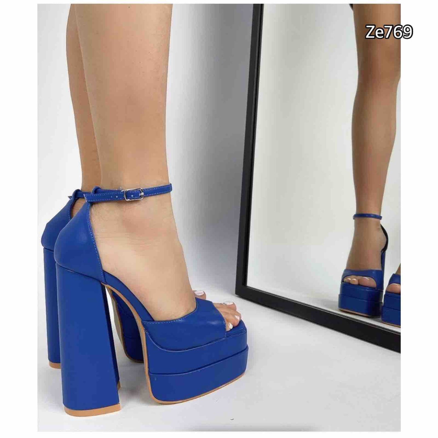 Sandalia azul tacon 14cm plataforma 4cm   P-1242    C3