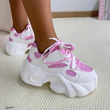 Tenis blanco detalles rosado plataforma 6cm 6908  C-2
