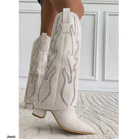 Bota caña alta beige doblez apliques plateado tacon 7cm   HX3360-C1783