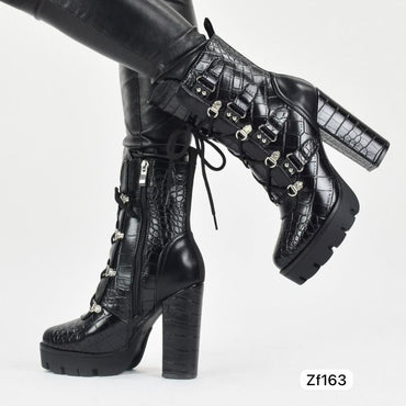 Botin negro textura tacon 12cm   LA-185   C36