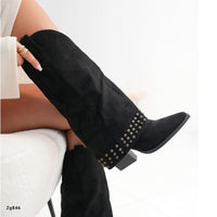 Bota texano negro doblez apliques tacon 8cm  9686A  C-4