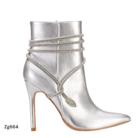 Botin plateado apliques brillantes cordon tacon puntilla 11cm  BKKX8279   C-60