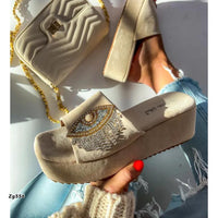 Sandalia beige aplique suela 6cm  W265  C-92