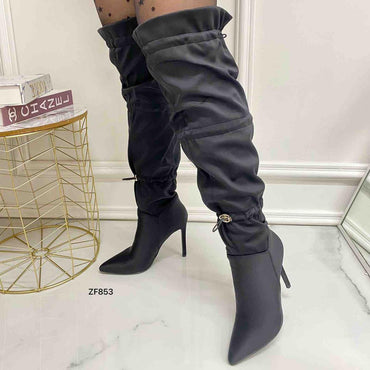 Bota caña alta negra tacon puntilla 10cm  S2X3015-1  C-39