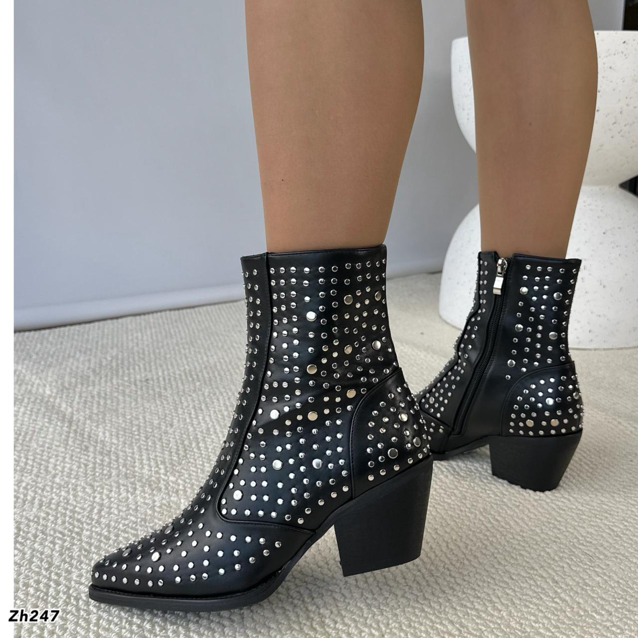 Botin texano negro apliques plateado tacon 7cm  HX3131-B9509
