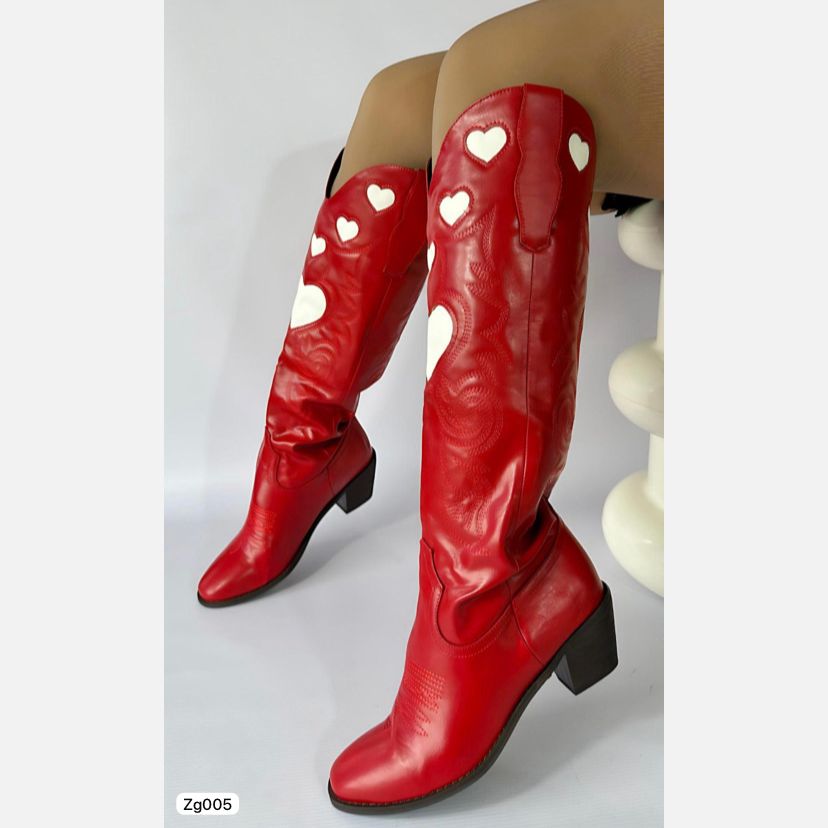 Bota texana rojo detalles blanco tacon 6cm   BOT006C  C-1