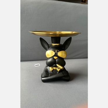 Articulo decorativo perro negro bandeja en la cabeza  17cm* 10cm* 18cm