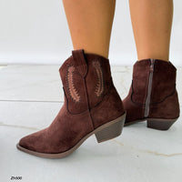 Botin texano cafe detalle brillante tacon 5cm  7188   C-163