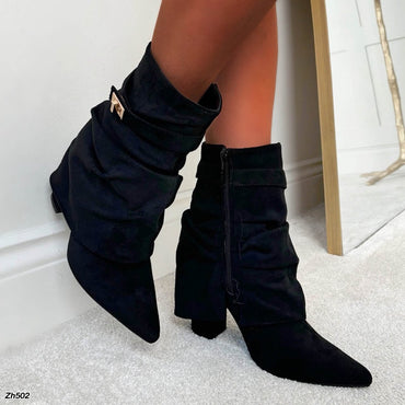 Botin negro doblez detalle dorado tacon 9cm 7666A   C-163