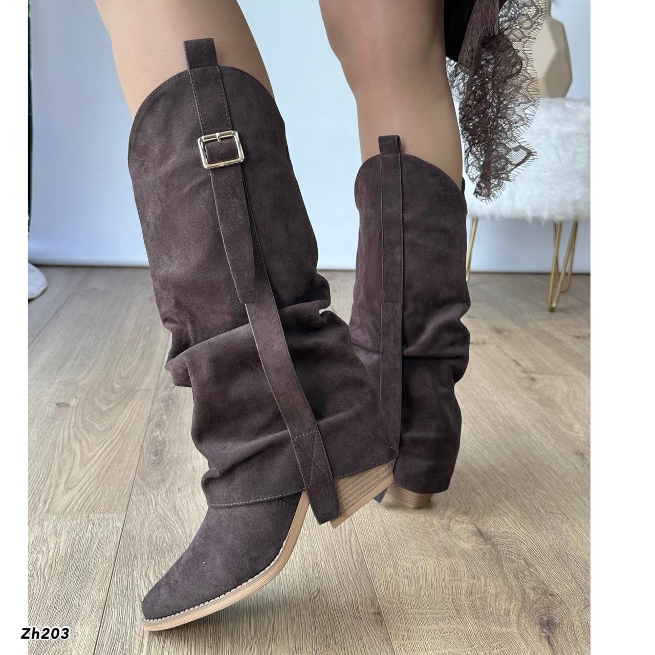 Bota texana café doblez detalle correa tacon 7cm  52206  C-78
