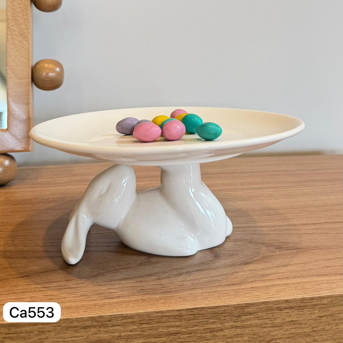 Articulo decorativo conejo blanco ceramica bandeja   20.5cm