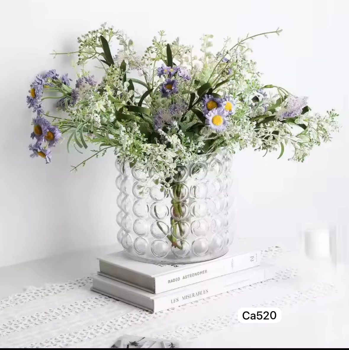 Florero transparente diseño burbujas cristal  mediano  16cm* 17cm