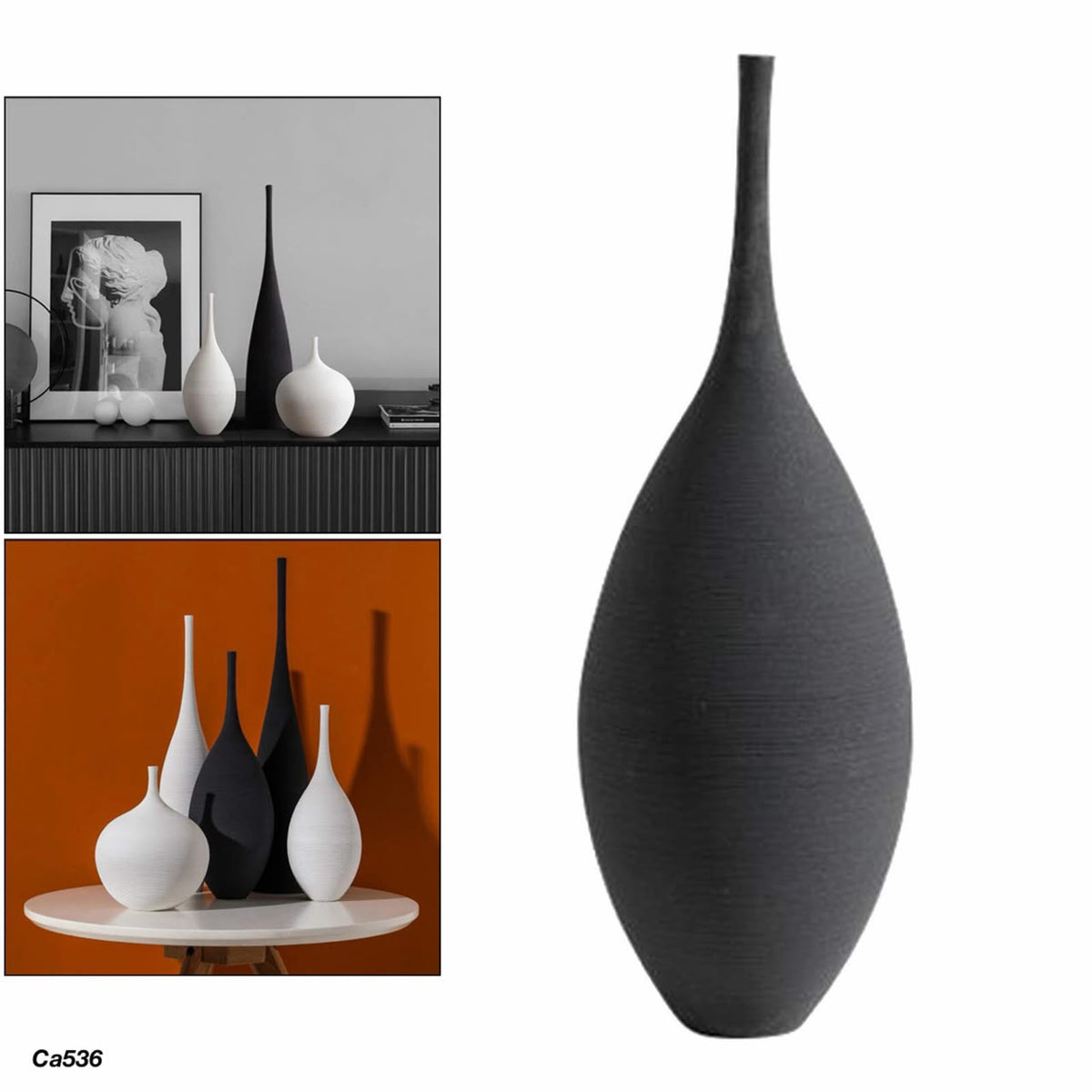 Florero negro tipo botella alto ceramica  12cm* 12cm* 32cm