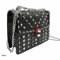 Bolso negro apliques y cadena plateado   24cm* 9cm* 18cm   C - 23196-A