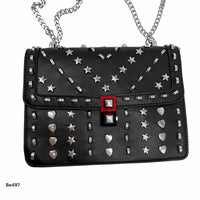 Bolso negro apliques y cadena plateado   24cm* 9cm* 18cm   C - 23196-A