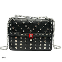 Bolso negro apliques y cadena plateado   24cm* 9cm* 18cm   C - 23196-A