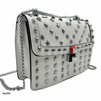 Bolso blanco apliques y cadena plateado   24cm* 9cm* 18cm   C - 23196-A