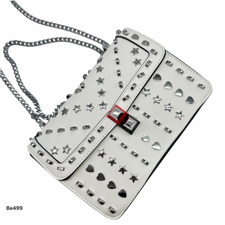 Bolso blanco apliques y cadena plateado   24cm* 9cm* 18cm   C - 23196-A