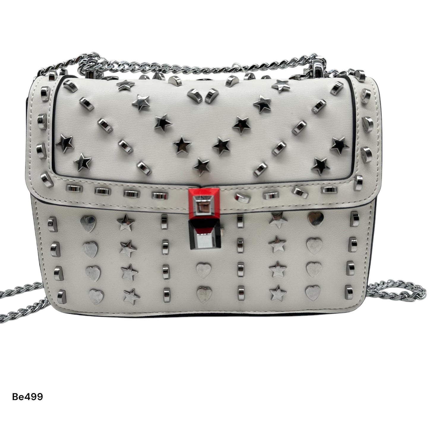Bolso blanco apliques y cadena plateado   24cm* 9cm* 18cm   C - 23196-A