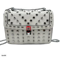 Bolso blanco apliques y cadena plateado   24cm* 9cm* 18cm   C - 23196-A