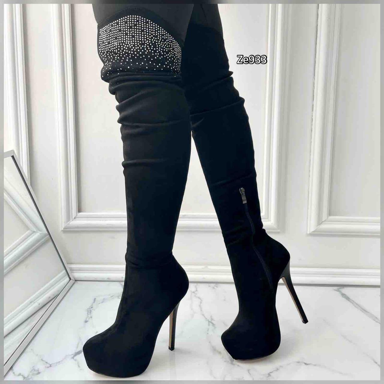Bota caña alta negra apliques tacon 15cm  372-105  C4