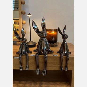 Articulo decorativo conejo plateado oscuro grande  14cm* 12cm* 36cm