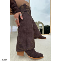 Bota texana cafe doblez apliques brillantes tacon 7cm  HX3170-B9577