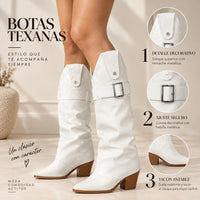 Bota texana blanco doblez detalle correa tacon 7cm  255-049