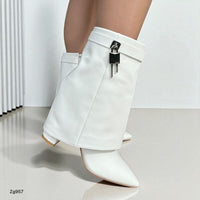 Botin blanco doblez detalle plateado tacon 8cm  255-019