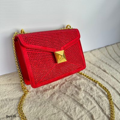 Bolso rojo apliques brillantes detalle cadena dorada 20cm* 17cm* 5cm  3038#  C-B