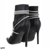 Botin negro apliques brillantes cordon tacon puntilla 11cm  BKKX8279   C-60