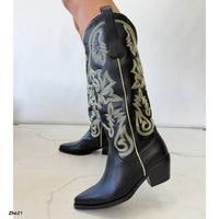 Bota texana negro detalles beige tacon 6cm  HX3168-B0209