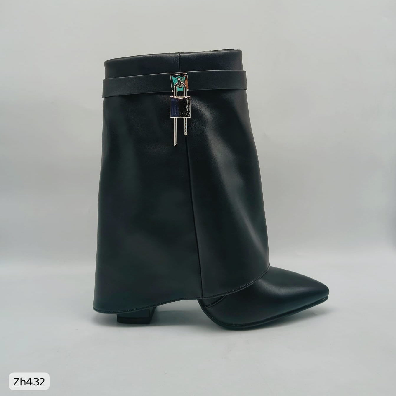 Botin negro doblez detalle plateado tacon 10cm  HX3079-B0018