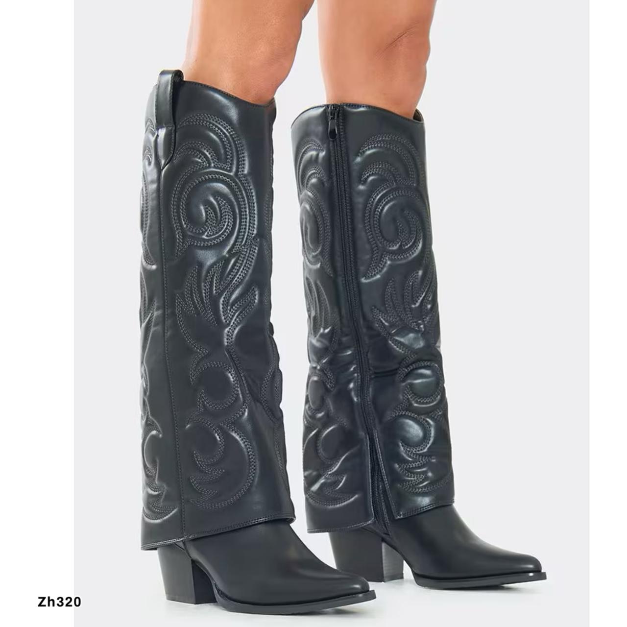 Bota texana negro doblez tacon 7cm   WZ-92  C-112