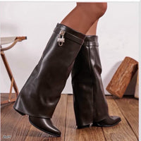 Bota caña alta café doblez detalle dorado tacon 10cm  A9532  C-150