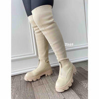Bota caña alta beige suela 3cm  CM 9054