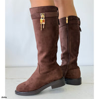 Bota caña alta café detalle dorado tacon 4cm   HX3373-C1799