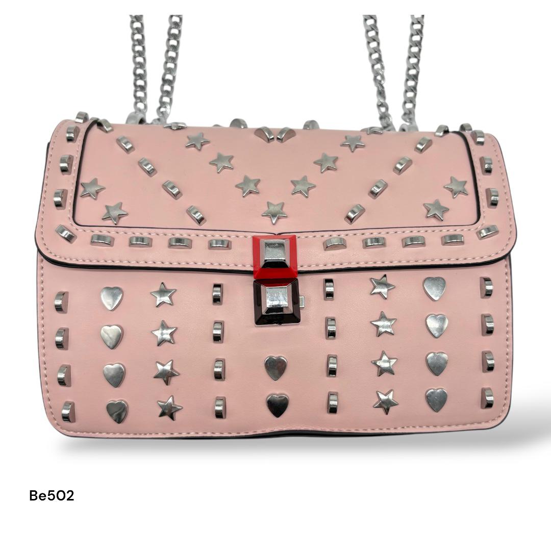 Bolso rosado apliques y cadena plateado   24cm* 9cm* 18cm   C - 23196-A