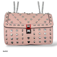Bolso rosado apliques y cadena plateado   24cm* 9cm* 18cm   C - 23196-A