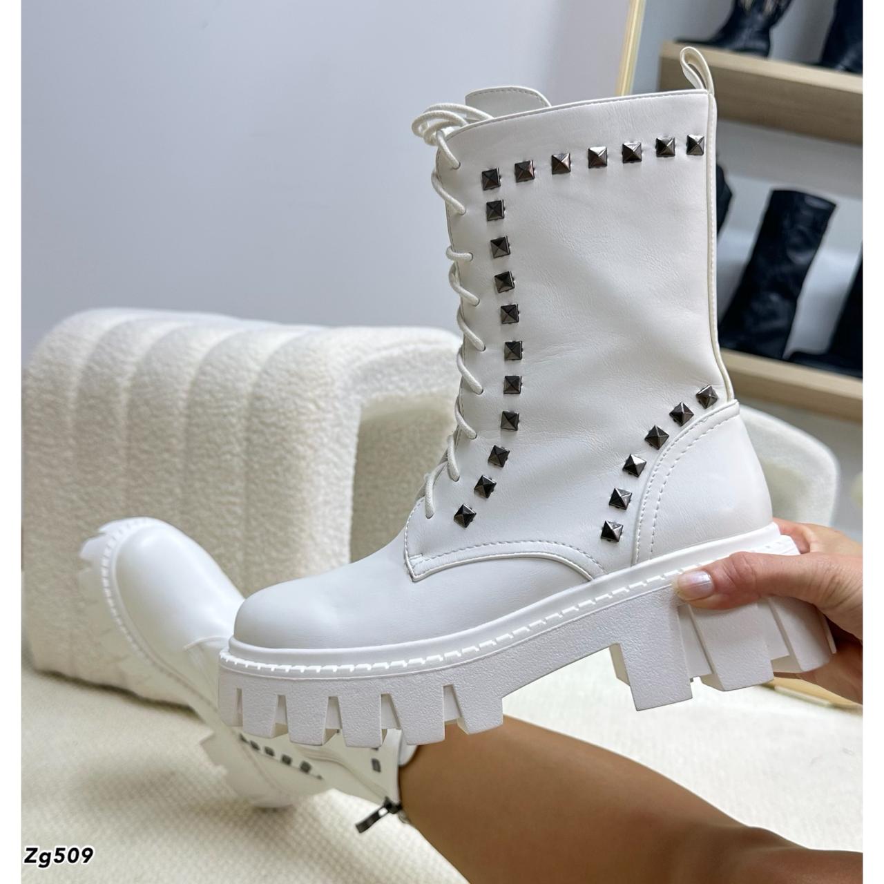 Botin blanco apliques plomo suela 4cm  7419-A008  C-F