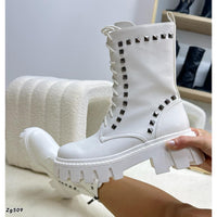 Botin blanco apliques plomo suela 4cm  7419-A008  C-F