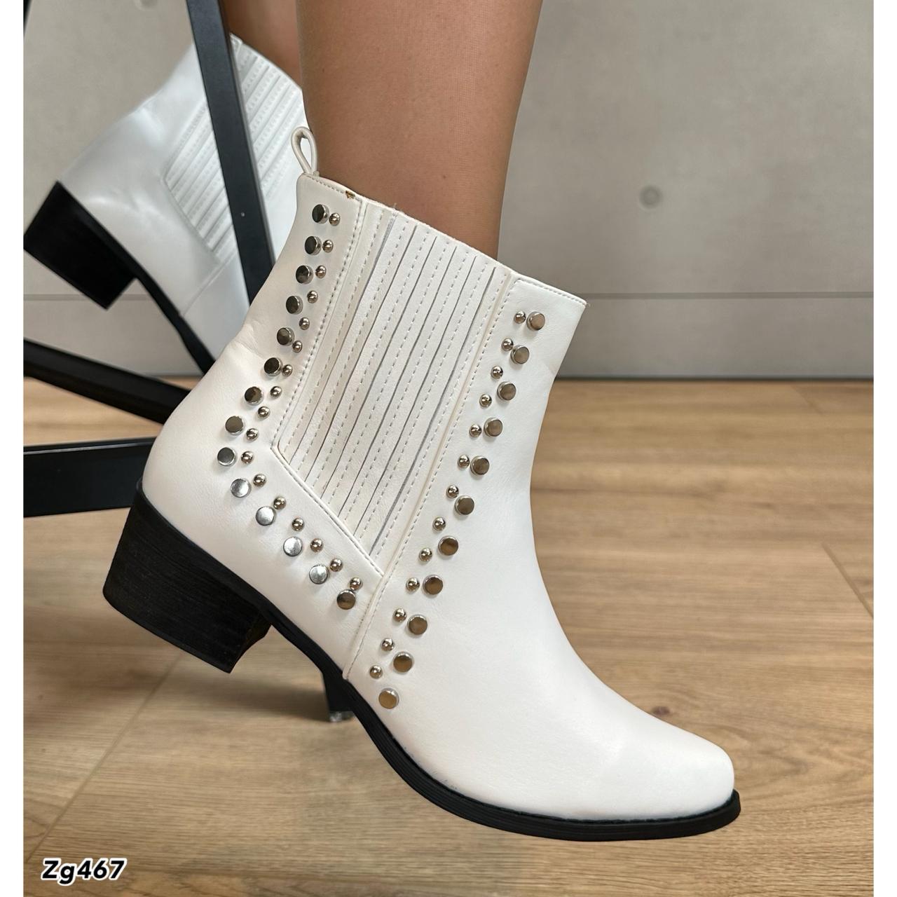 Botin texano blanco apliques plateados tacon 4cm  WC88  C-T