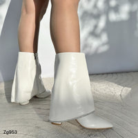 Botin blanco doblez borde plateado tacon 8cm  255-021