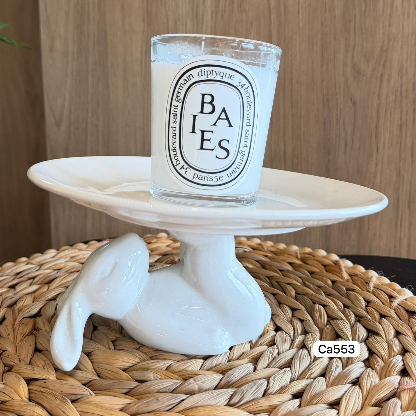 Articulo decorativo conejo blanco ceramica bandeja   20.5cm