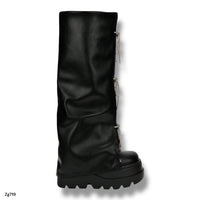 Bota caña alta negro doblez cordon apliques brillantes suela 7cm  52077   C-74