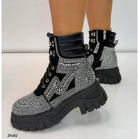 Botin negro apliques plateado brillantes suela 6cm  HX3195-B9647