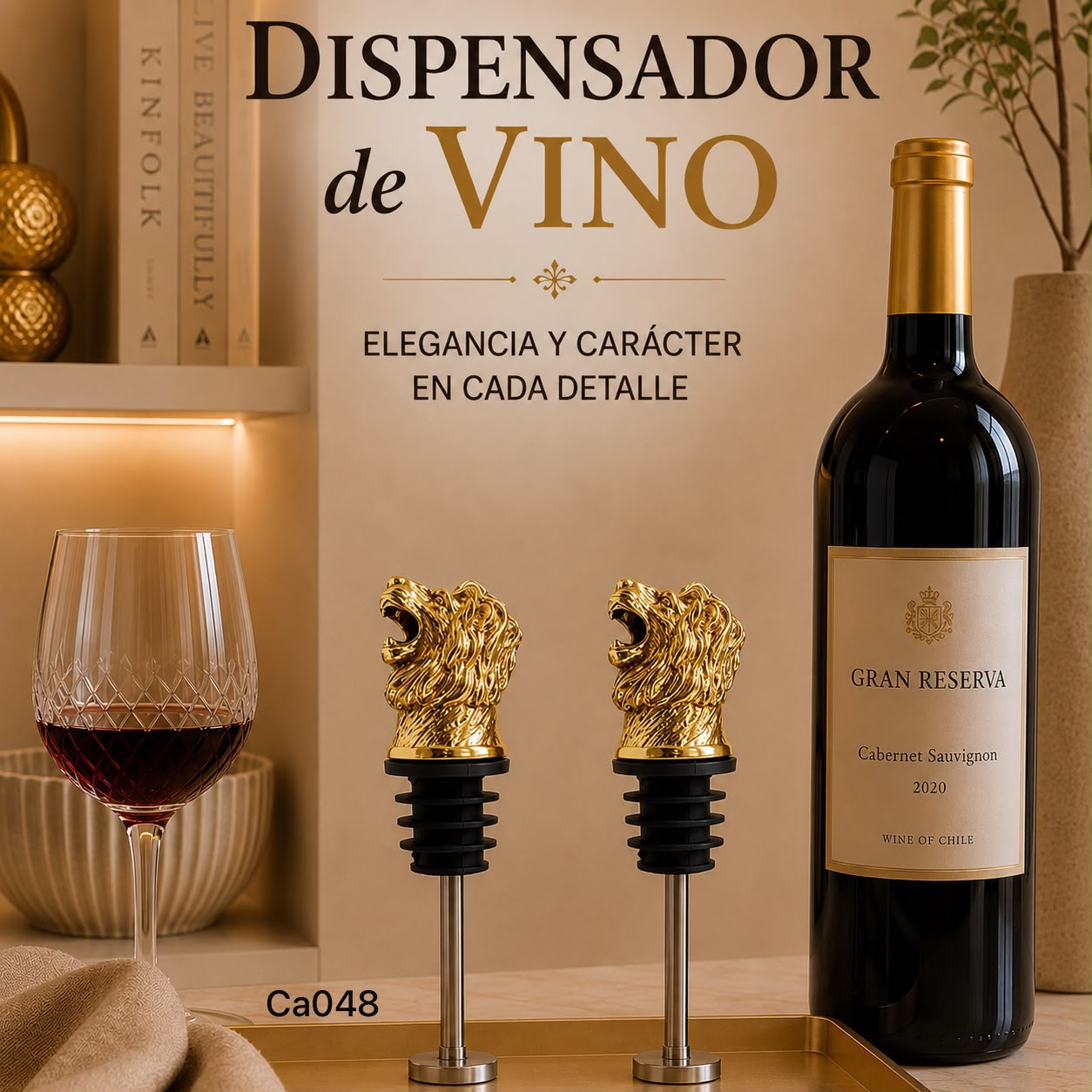 Dispensador de botellas metalico leon dorado  11cm*  3cm